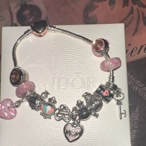 Pandora Silver Bracelet with Pink and Silver Charms